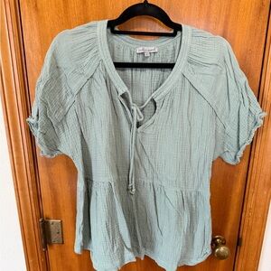 Sage Green Short Sleeve Peasant Top